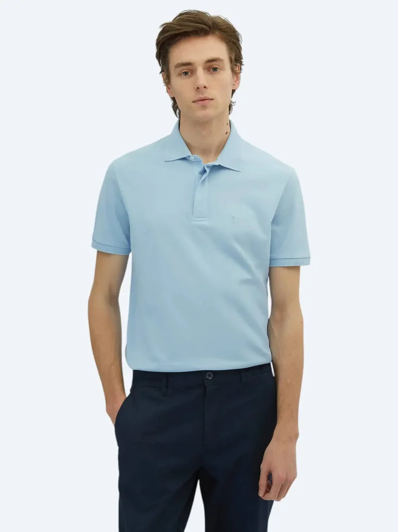 Kip Blue Plain Polo Neck 100% Cotton T-Shirt